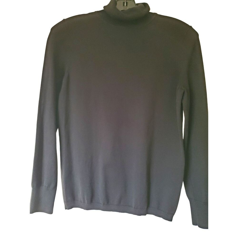 Talbots Women's Black LS Turtleneck Sweater Petite Medium Cotton Blend